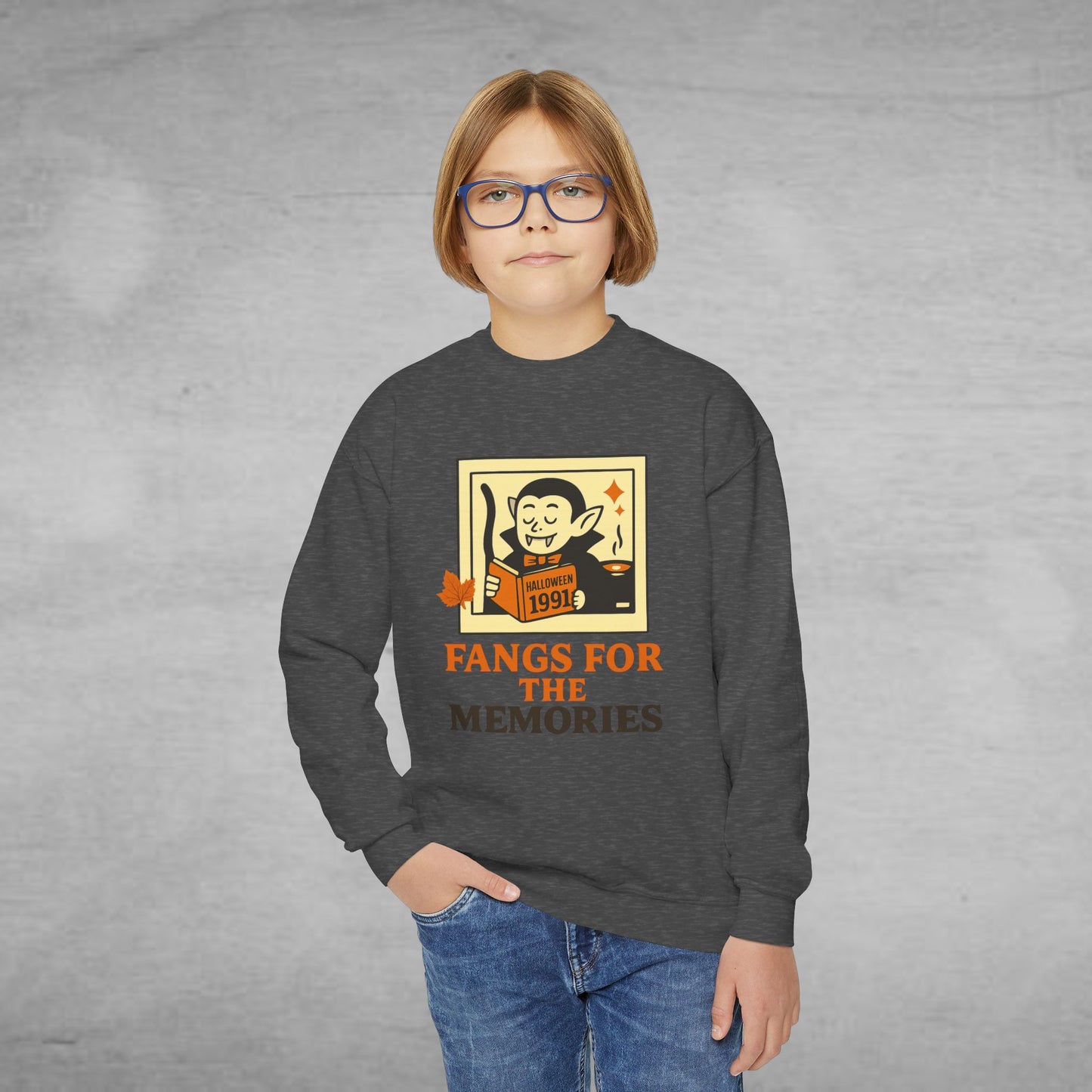 Kids Halloween Sweatshirt, Fangs for the Memories