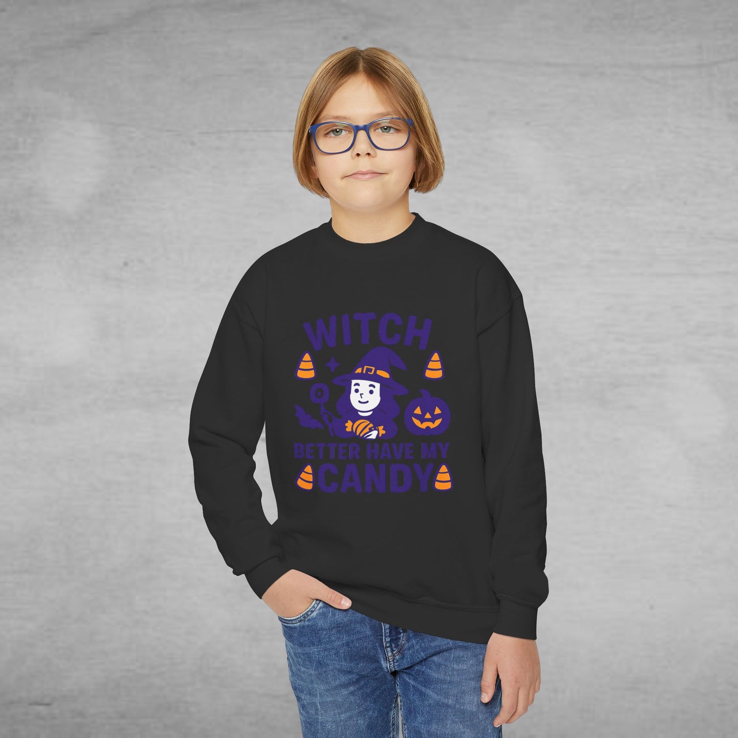 Youth Halloween Sweatshirt, Witch Better Have My Candy, Spooky Sweatshirt, Fall Fashion, Kids Halloween Apparel, Trick or Treat Gear